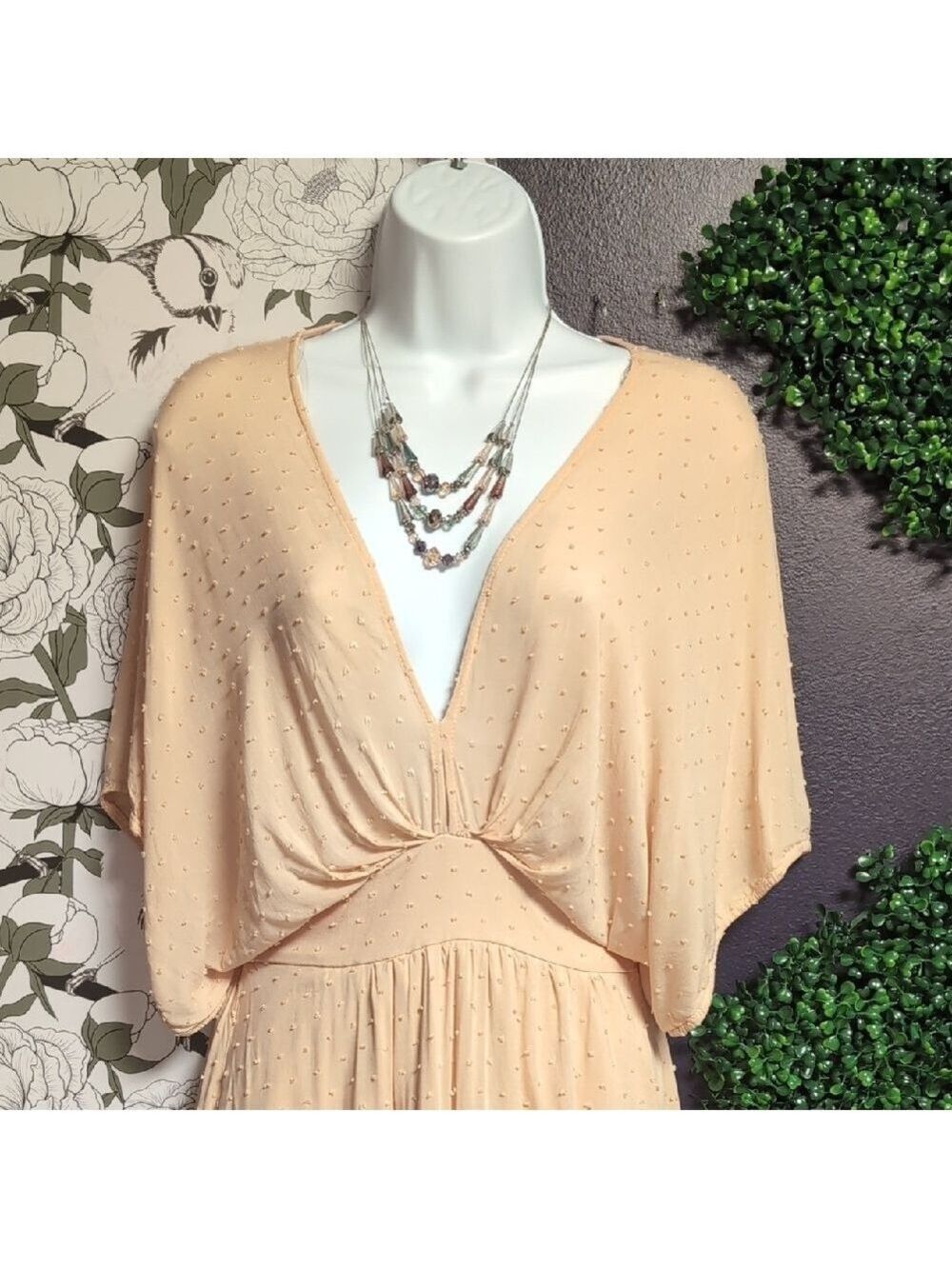 Chic Peach Bat Wing Style Mini Dress - Picture 6 of 7